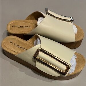 NEW Kelsi Dagger Cream Mules with Gold Accent